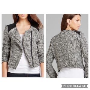 New Karen Kane Blushed Metal Tweed Moto Jacket